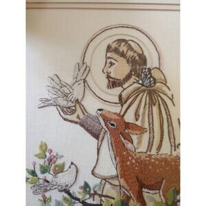 St Francis Of Assisi Embroidered Large Portrait Fawn Animals Quote Framed Matted